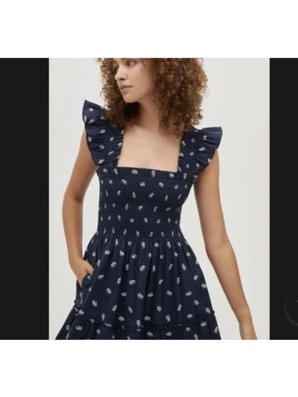 Hill House Home The Nap Dress Women’s S Navy White Floral Smocked Midi Dress